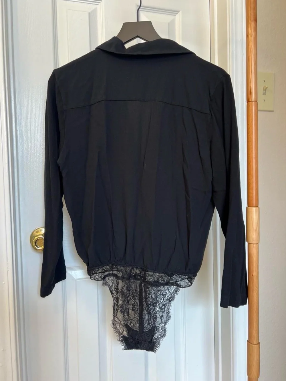 Free People Black Lace-Trim Wrap Bodysuit